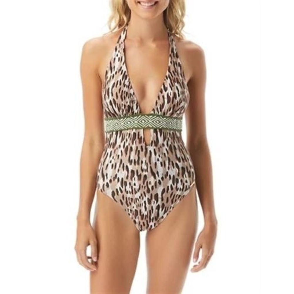 NWT Vince Camuto Cruse Animal Print SZ 10 V-Neck One-Piece Swimsuit #96849
